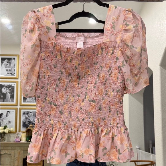 Rachel Parcell Tops - Rachel Parcell Floral Smocked Blouse in Pink and Orange